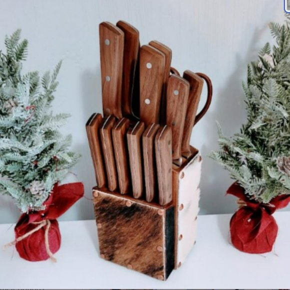 Cowhide Knife Block with knives
